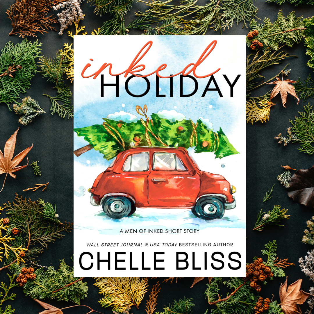 inked holiday paperback book red car with christmas tree on roof