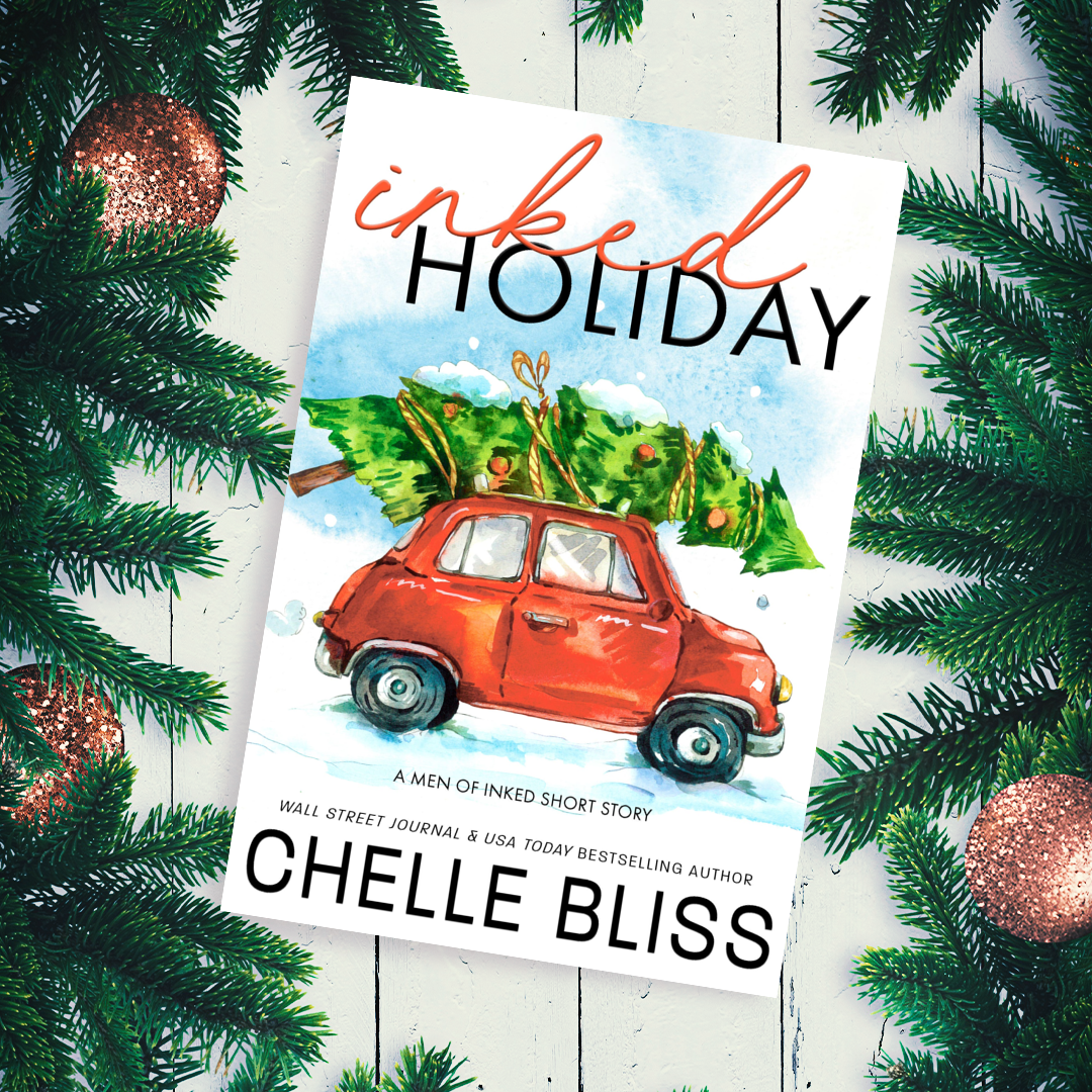 inked holiday paperback book red car with christmas tree on roof