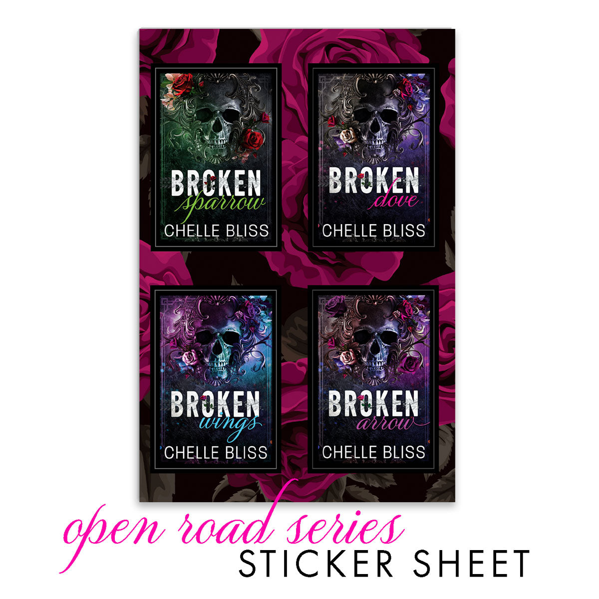 open road four sticker set of skulls