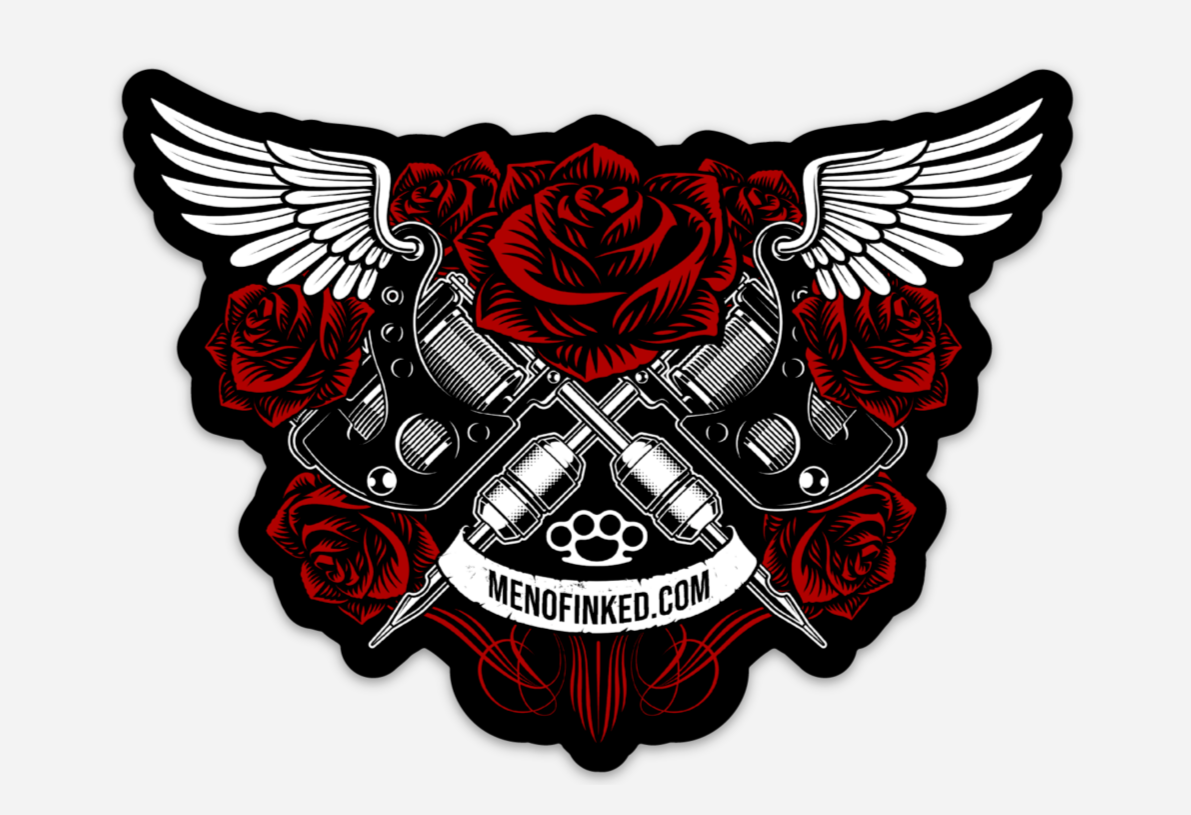 men of inked sticker roses tattoo gun