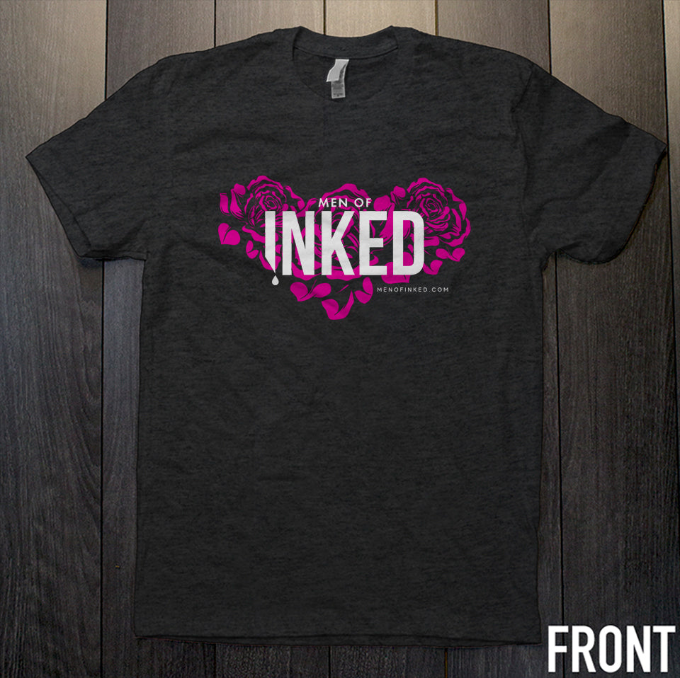 men of inked t shirts pink roses 