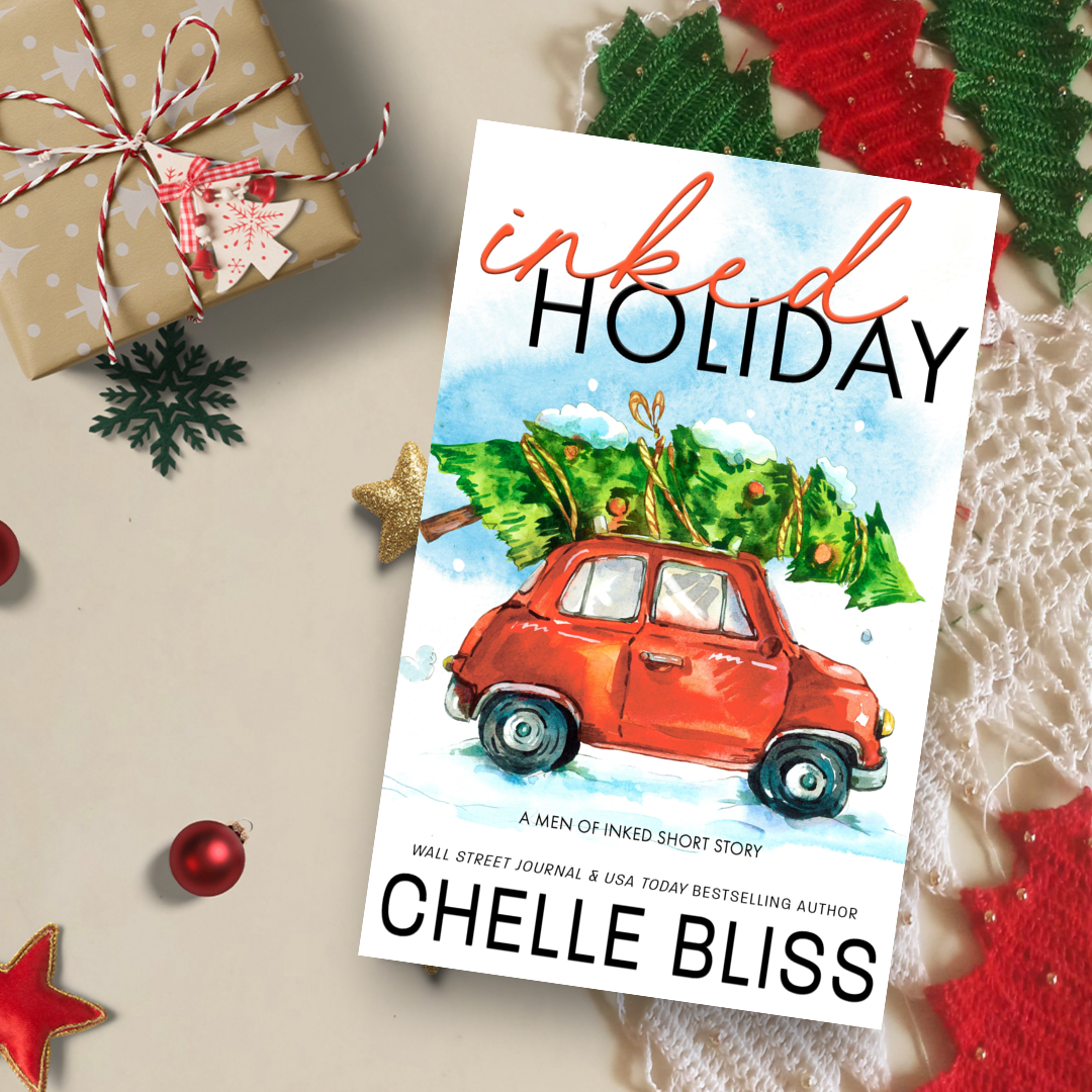 inked holiday paperback book red car with christmas tree on roof 