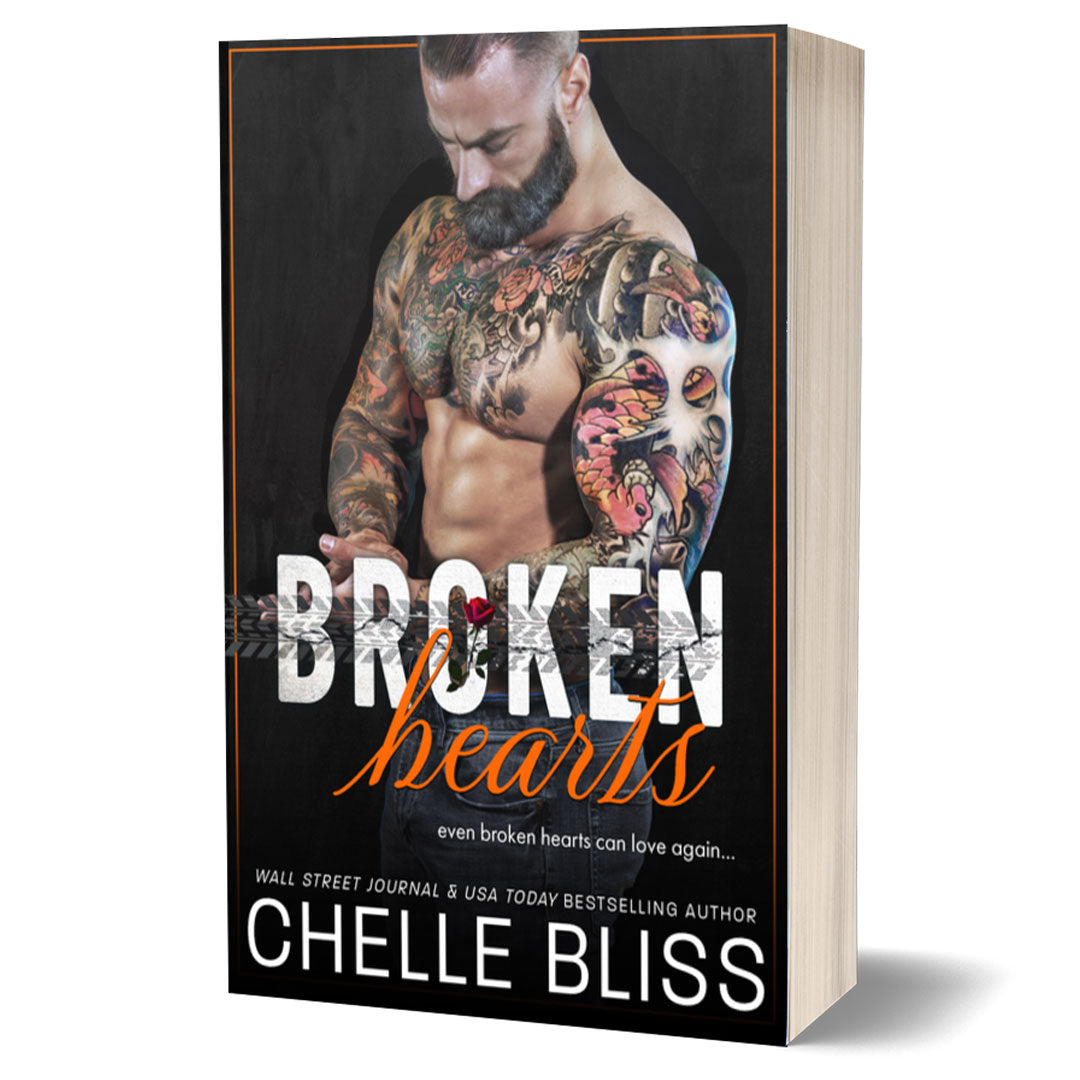 Broken Hearts Paperback book by Chelle Bliss featuring a shirtless tattooed man on the cover.