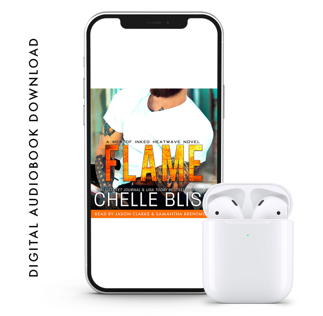 flame audiobook by chelle bliss featuring a man in a white t-shirt