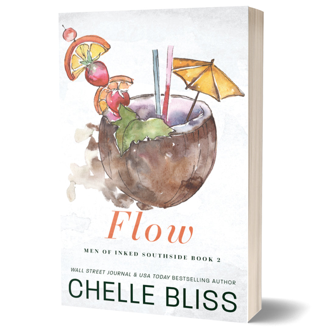 Book cover of 'Flow' by Chelle Bliss with a coconut cocktail illustration on a white background