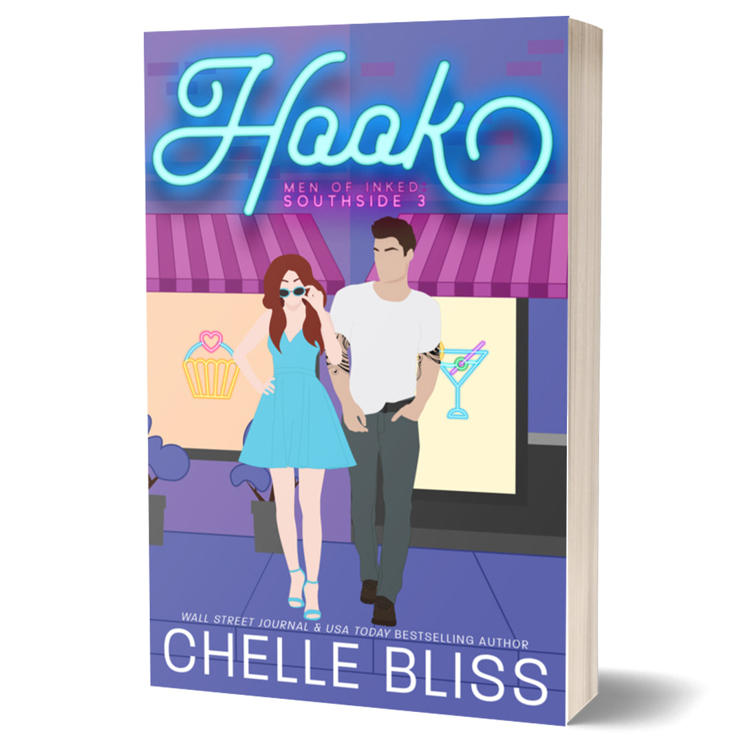Book cover of 'Hook' by Chelle Bliss with a couple in front of a store.