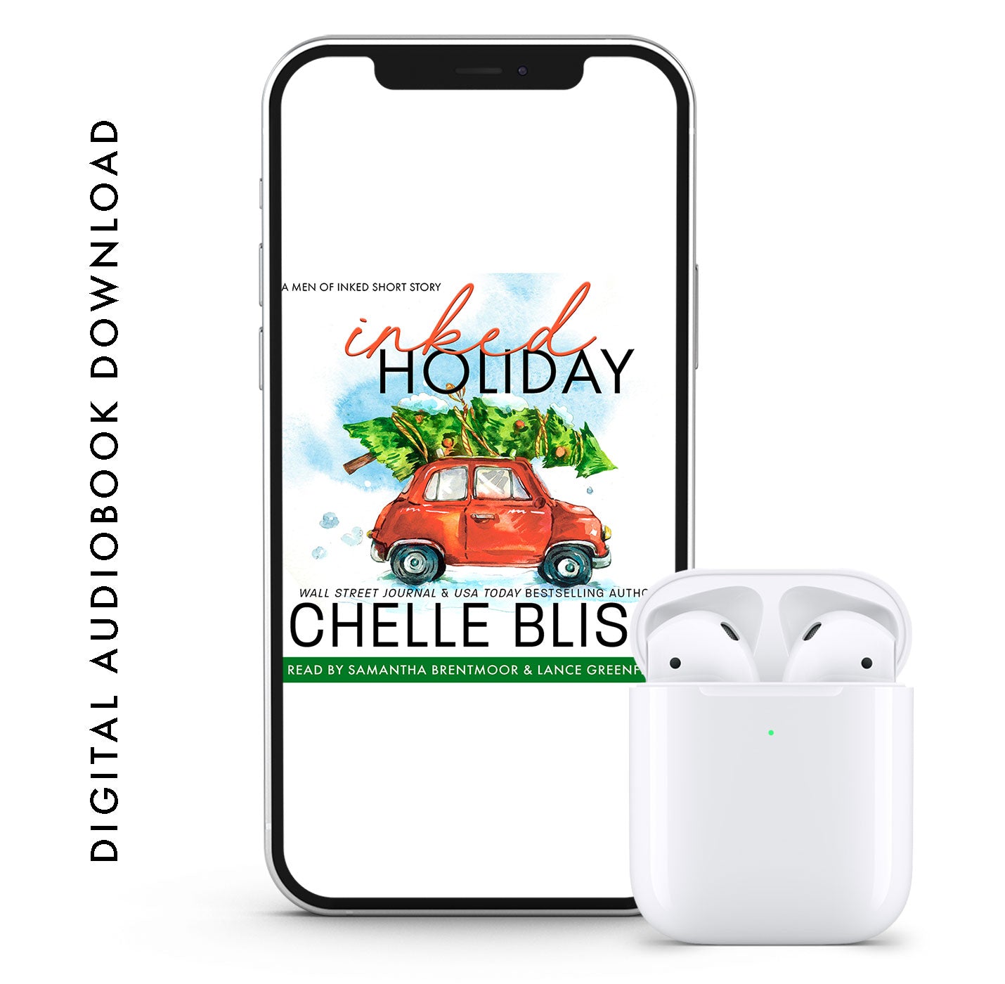 inked holiday audiobook by chelle bliss red car with christmas tree on roof 