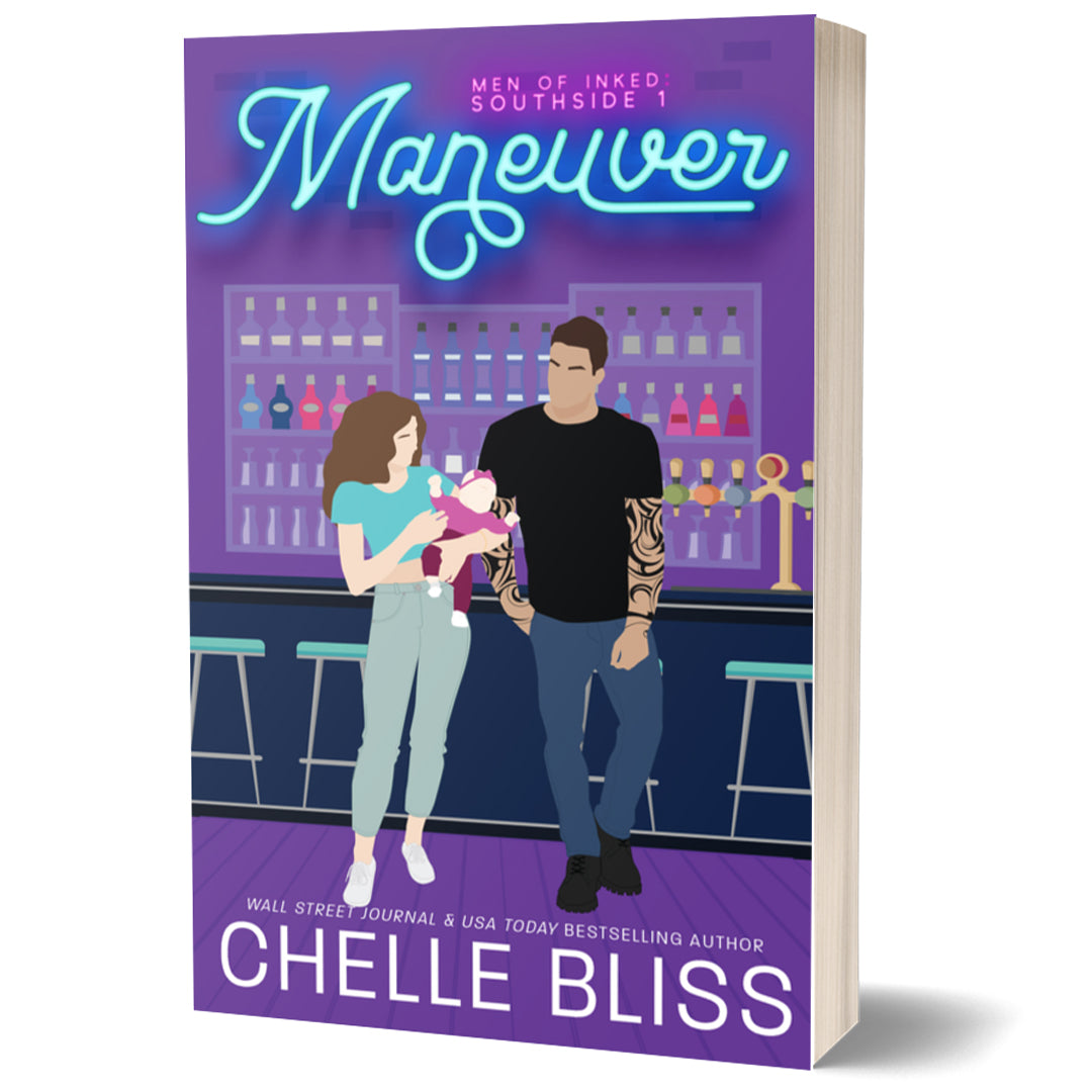 Book cover of 'Maneuver' by Chelle Bliss with a couple in a bar setting.