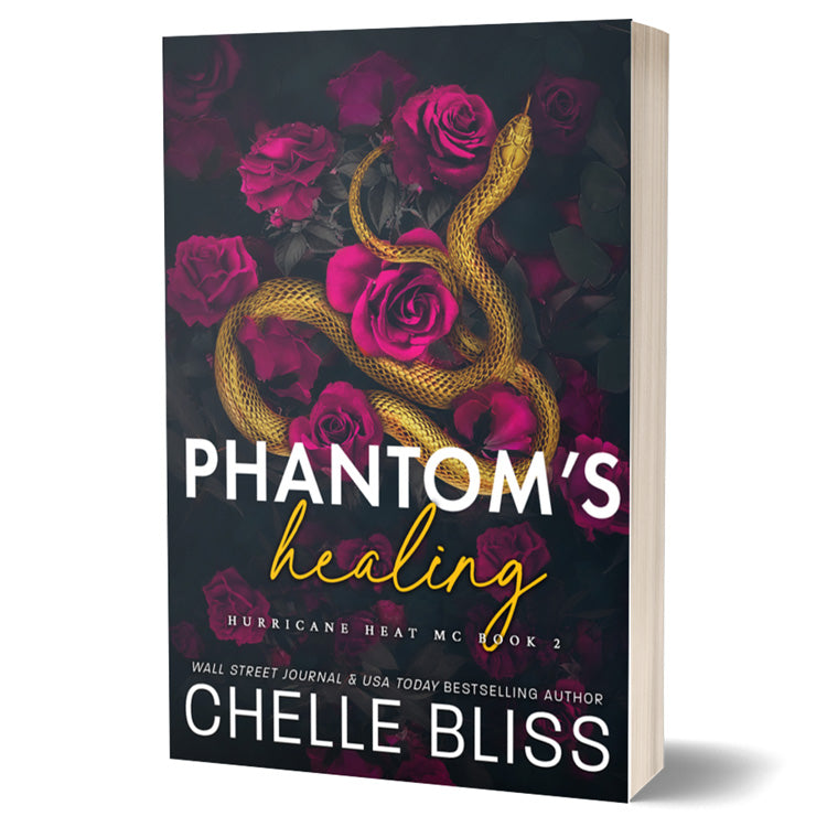 Book cover of 'Phantom's Healing' with roses and a snake design.