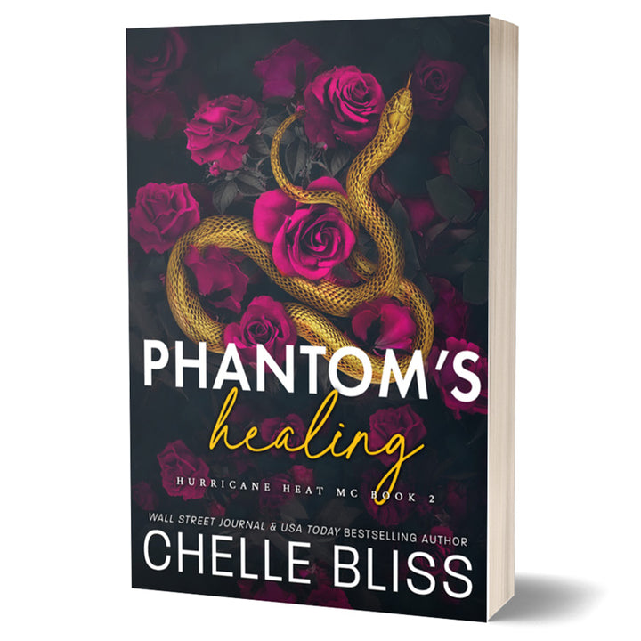 Book cover of 'Phantom's Healing' with roses and a snake design.