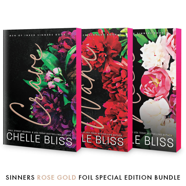 Three books from Chelle Bliss with floral designs on black backgrounds