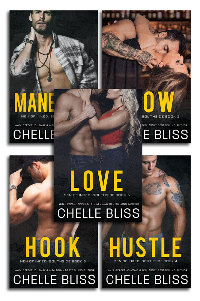 five paperback books men of inked southside collection couple embracing 