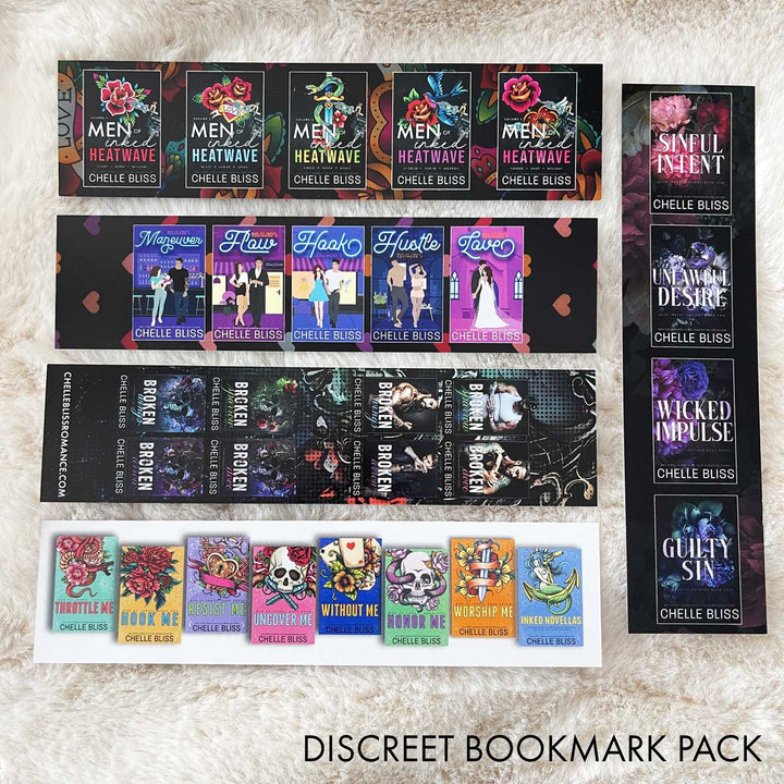 Bliss Bookmark Bundles with several romance themed books by Chelle Bliss.