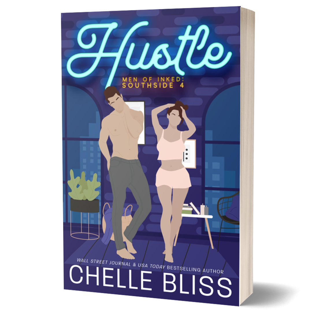 Book cover of 'Hustle' by Chelle Bliss featuring two people in a room.
