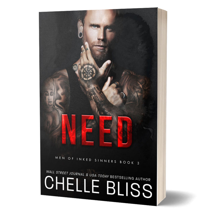 Book cover of 'Need' by Chelle Bliss featuring a tattooed man.