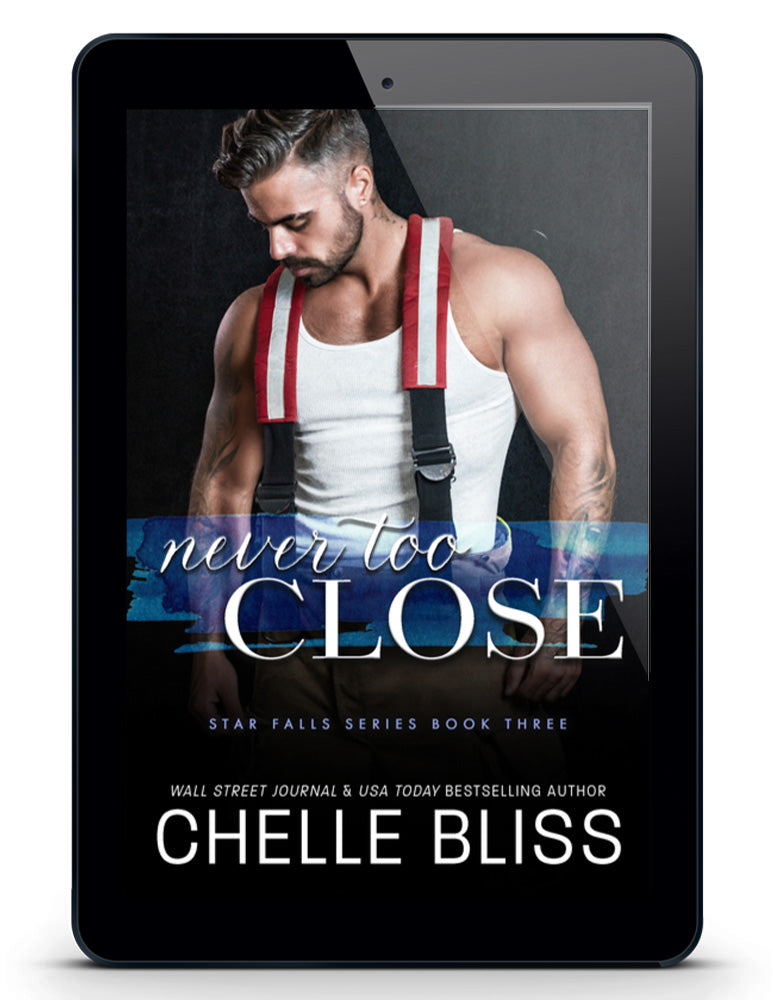 never too close ebook by chelle bliss featuring a man in suspenders 