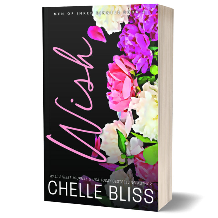 Book cover with floral design and 'Wish' text on a black background