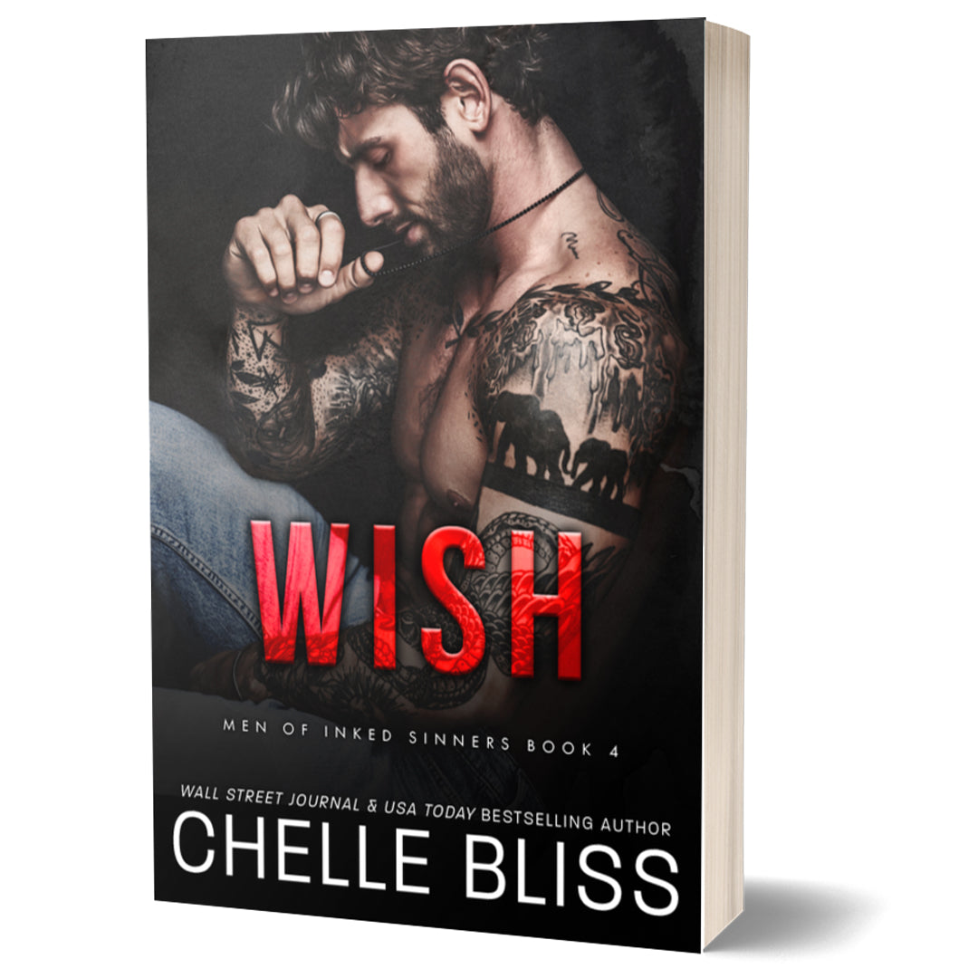 Book cover of 'Wish' by Chelle Bliss featuring a tattooed man.